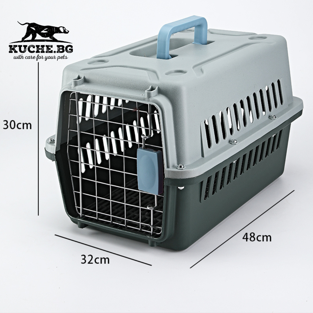 Пластмасова клетка за домашни любимци с размери 48x32x30 см - безопасен и удобен транспорт за кучета.